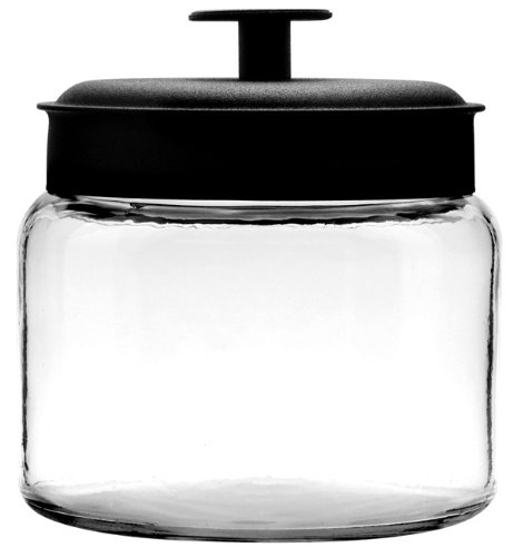 Anchor Hocking Montana Glass Jars with Fresh Sealed Lids, Black Metal, 48 oz (Set of 4)