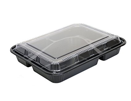 The 1 Black Plastic 5 Compartment Japanese Bento Box Food Container with Lid 200 COUNT, TZ-306x200