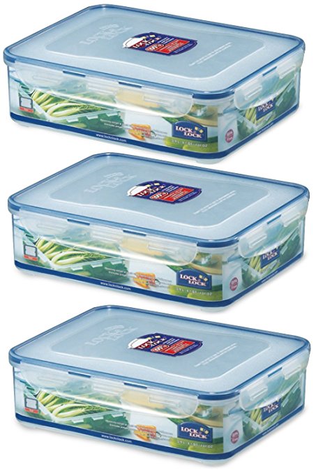 Lock & Lock Airtight Rectangular Food Storage Container with Divider 131.87-oz / 16.48-cup Pack of 3