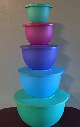 Tupperware Impressions Classic Bowl Set of 5 in Sea Green, Cool Aqua, Lupine and Radish