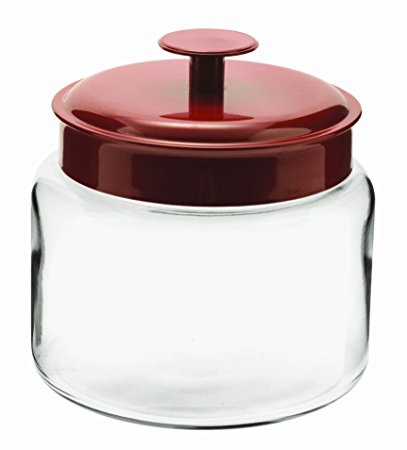 Anchor Hocking Montana Glass Jars with Fresh Sealed Lids, Red Metal, 48 oz (Set of 4)