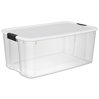 (1 Container) Sterilite 116 Quart Ultra Storage Box with White Lid & Titanium Latches - 33