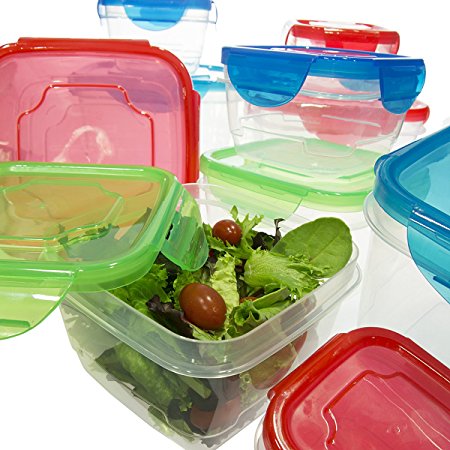 20 Piece Set Food Storage Container With Airtight Snap Locking Lids Square Plastic Nesting BPA Free