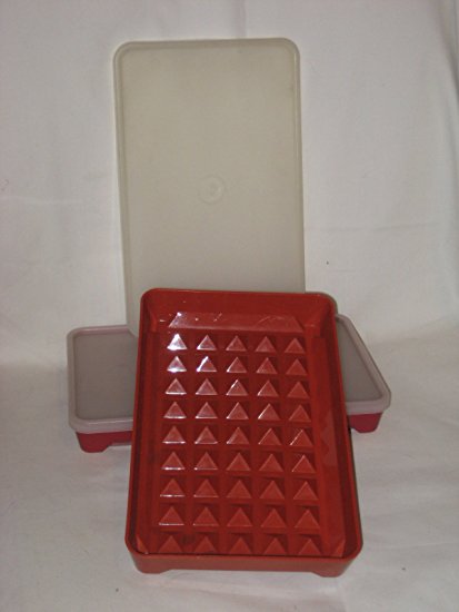 Set of 2 - Vintage Tupperware Harvest Paprika Red Hotdog Sausage Bacon Keeper Storage Container w/ Lid