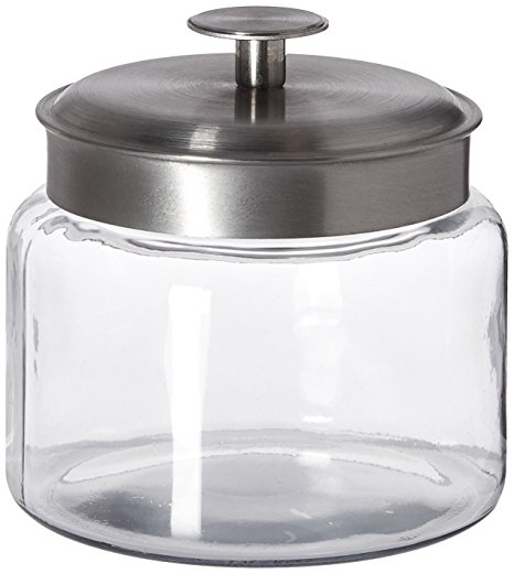 Anchor Hocking Montana Glass Jars with Fresh Sealed Lids, Brushed Metal, 48 oz (Set of 4)