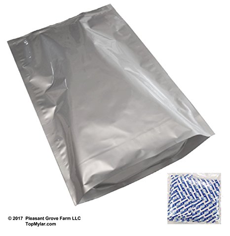 Pleasant Grove Farm 5 Gallon (18 X 28 Inch) Gusseted 7 MIL Zip Lock Mylar Bag + 2000 CC Oxygen Absorbers (10)